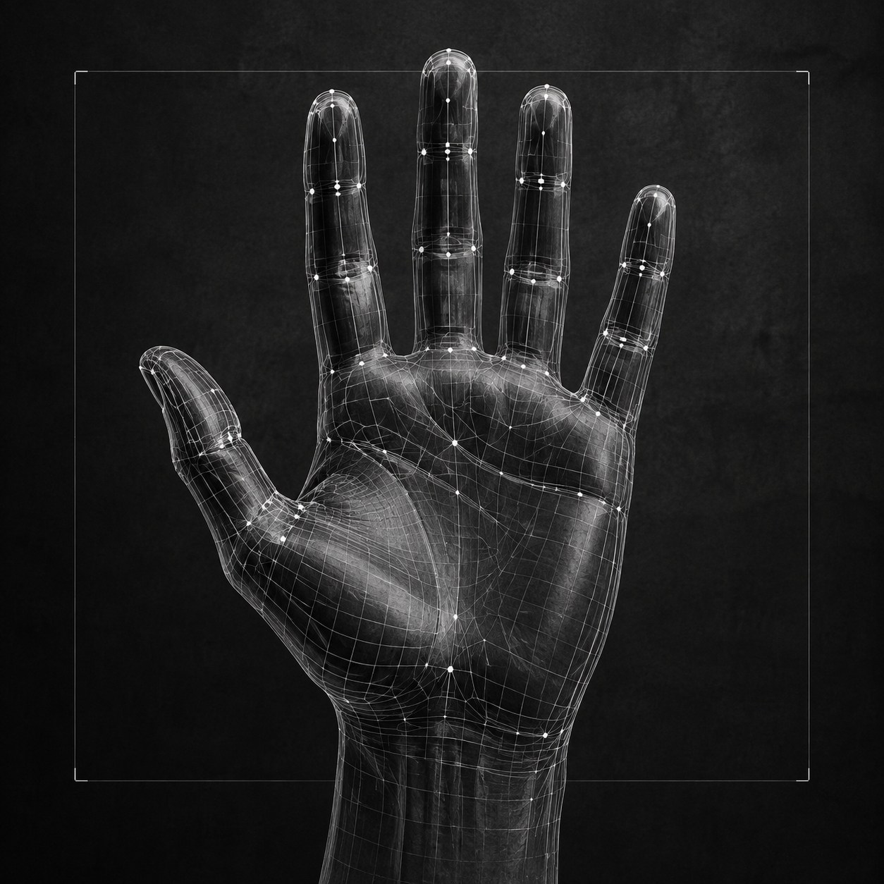 Generated computer-vision study of a hand with tracked landmarks