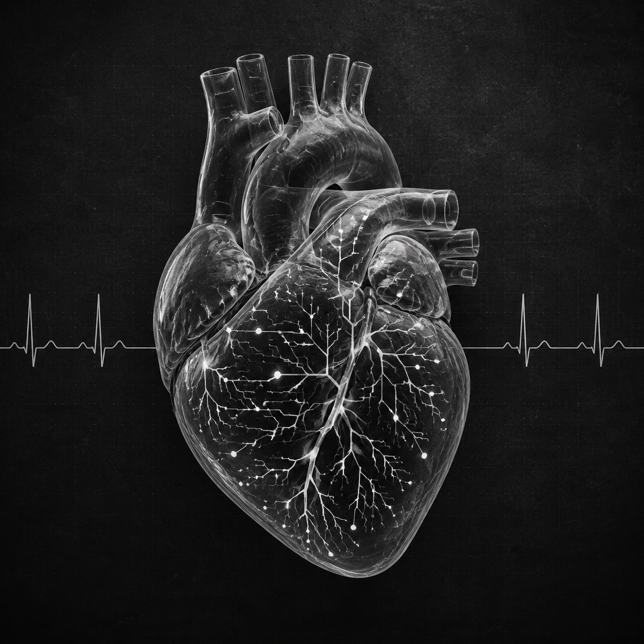 Generated health-prediction concept with a heart and branching model connections